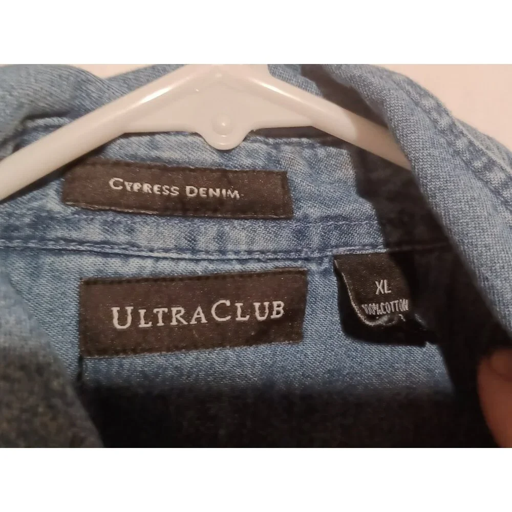 Ultra Club  Mens  Cypress Denim M&M Long Sleeve  Button Down  Size XL - Picture 4 of 5
